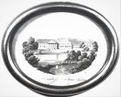 Anonym, Pohled na parkové průčelí zámku Kačina od podzámeckého rybníka Templu, lavírovaná tušová kresba, kolem pol. 19. století